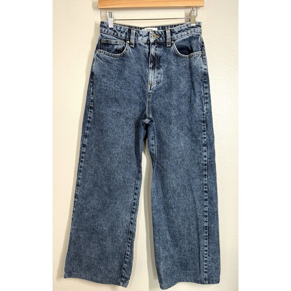 Cotton: On Petite‎ Wide Leg Acid Wash Jeans Size 6 Med Wash Denim Crop 80's EUC